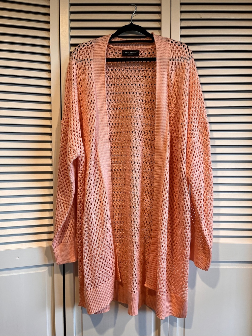 Lane Bryant Coral Peach Open-Knit Cardigan Sweater - Breezy!